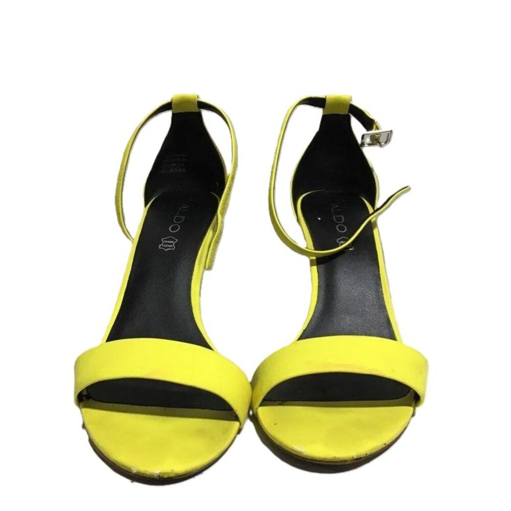 ALDO Size 11 Bright Yellow Peep Toe Strappy High Heels